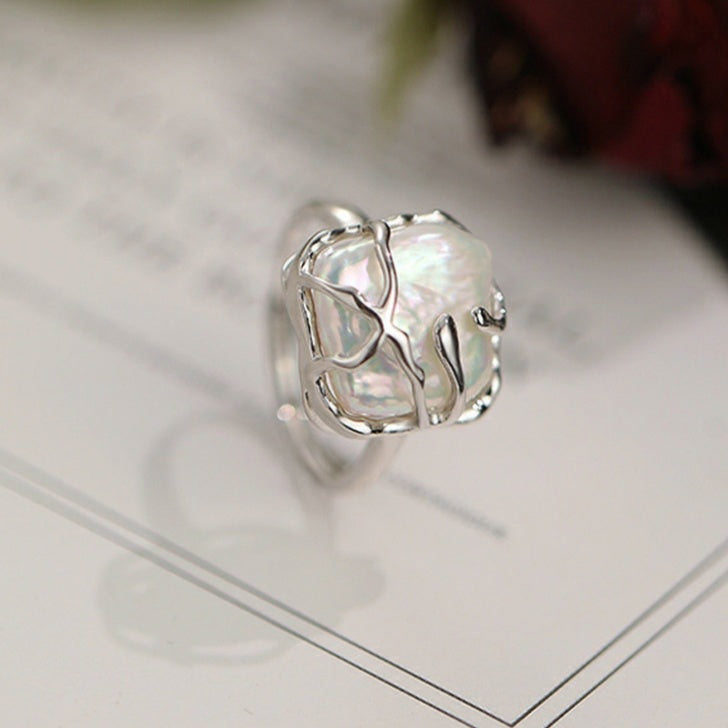 Organic Form Baroque Pearl 925 Sterling Silver Ring-Graceful Poise