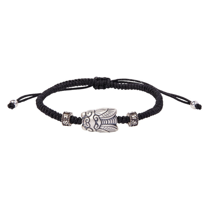 Sterling Silver Cicada Bracelet – Handwoven Cord with Vintage Finish