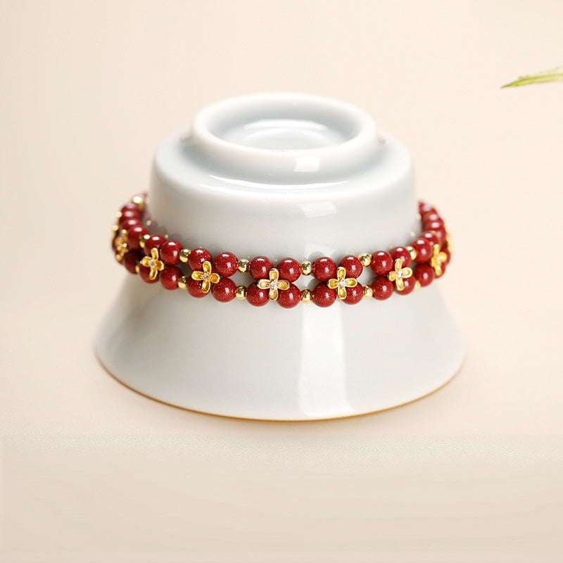 Cinnabar Four-Leaf Clover Bracelet-Luck Close at Hand