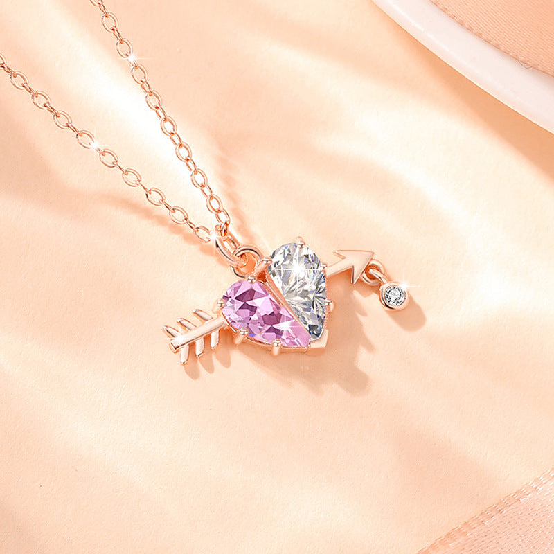 Love Struck-Pink Heart and Cupid’s Arrow Necklace