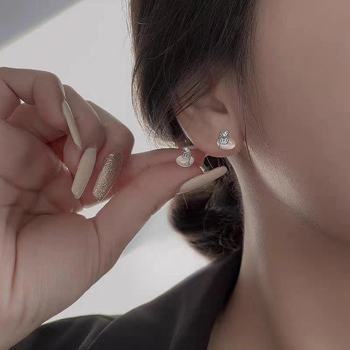 925 Silver Cat Eye Coin Stud Earrings-Wealth Symbol