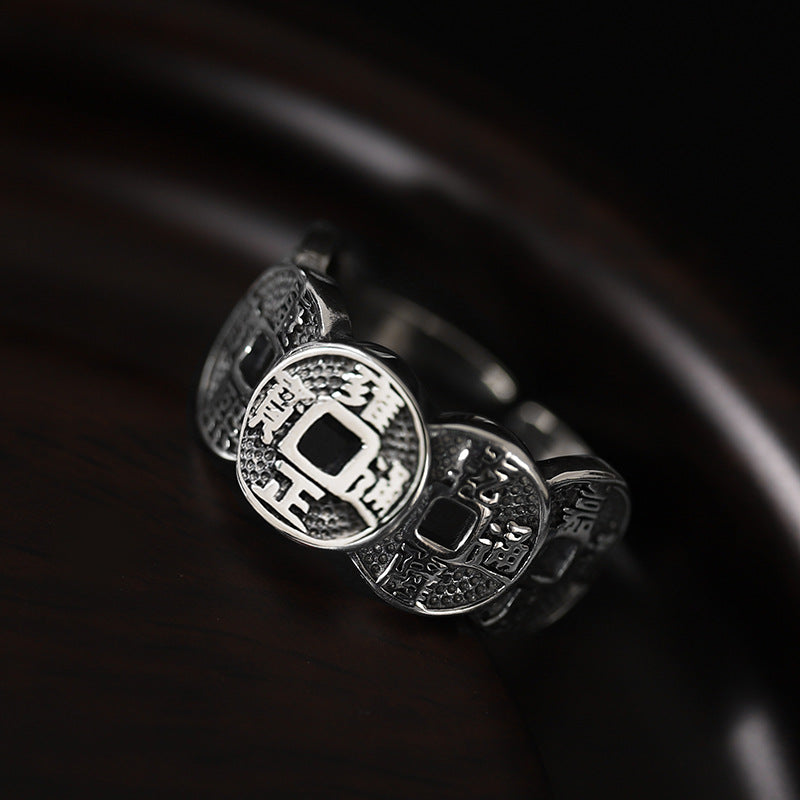 Good Fortune-Five Coins S925 Silver Adjustable Ring