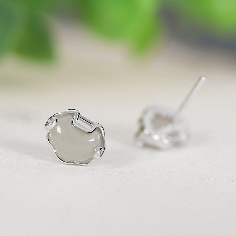 Peace Lock Nephrite Jade S925 Silver Stud Earrings-Held with Love