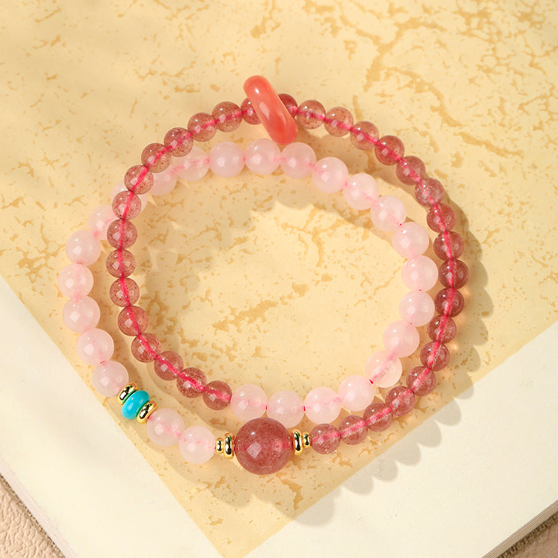Rose Quartz Double-Wrap Fortune Bead Bracelet-Gentle Renewal