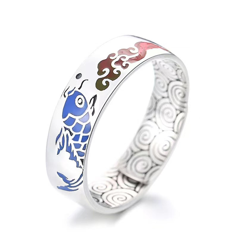 Sterling Silver Koi Fish Enamel Ring-Luck Prosperity