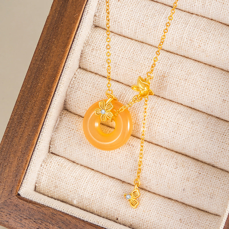 Butterfly Honey Orange Agate Necklace-Held in Love