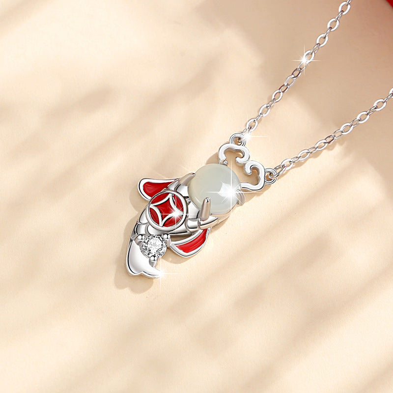 Success & New Heights-Koi Fish Nephrite Jade Sterling Silver Necklace