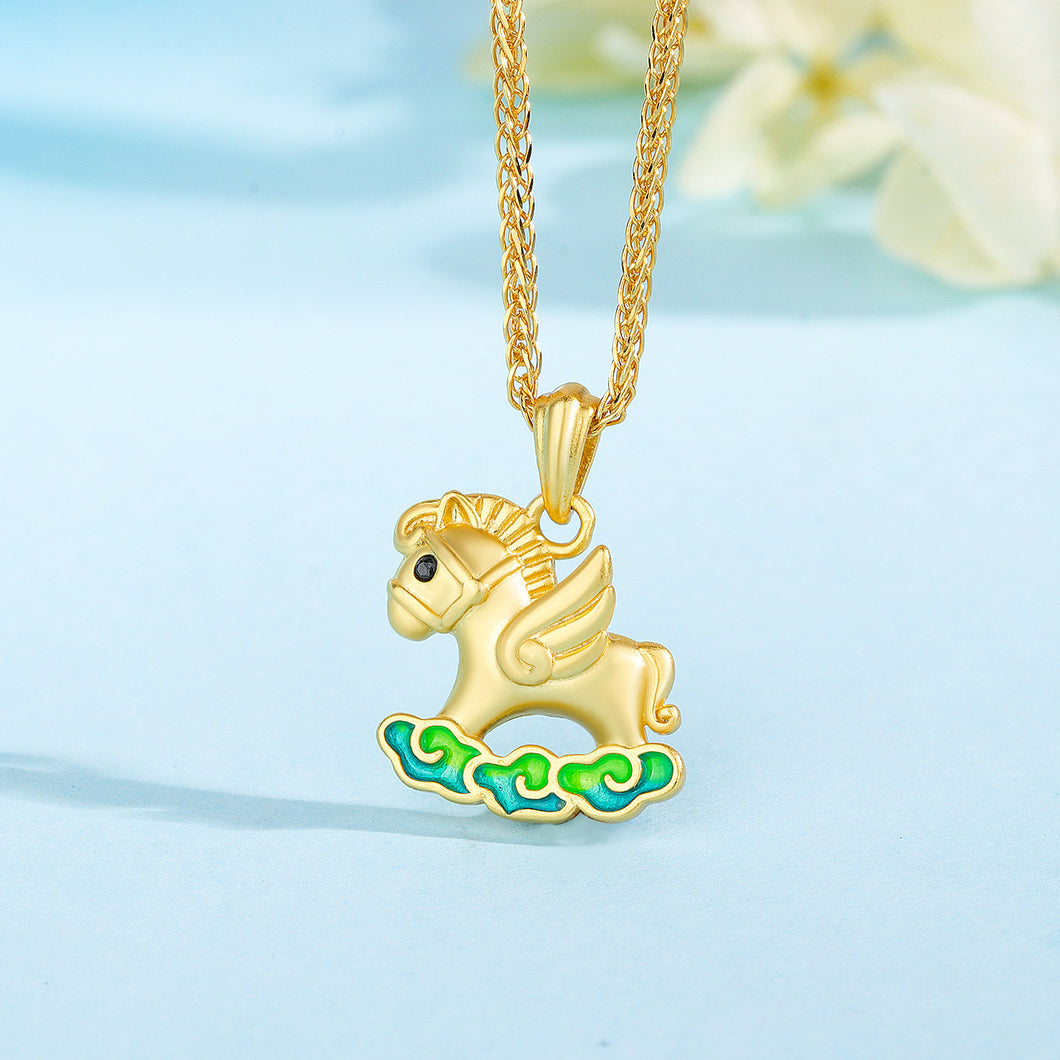 Gold Horse Cloud Necklace – Smooth Steps & Rising Fortune
