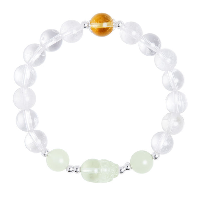 Lucky Jade Pixiu White Crystal Bracelet-Charm for Fortune & Prosperity