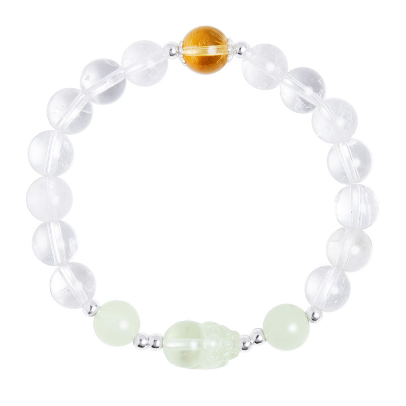 Lucky Jade Pixiu White Crystal Bracelet-Charm for Fortune & Prosperity