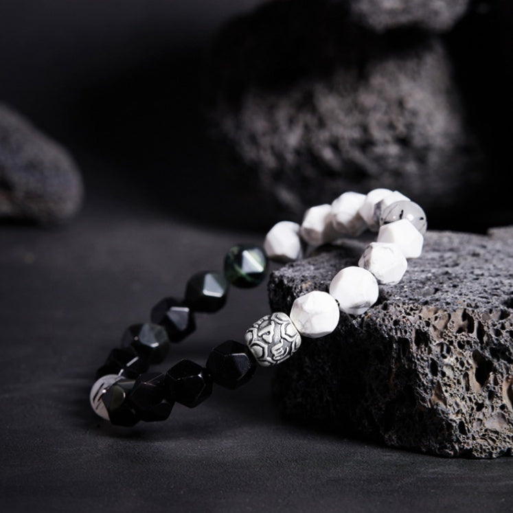 Peace and Smooth Path-Six-Syllable Mantra Obsidian and Turquoise Bracelet