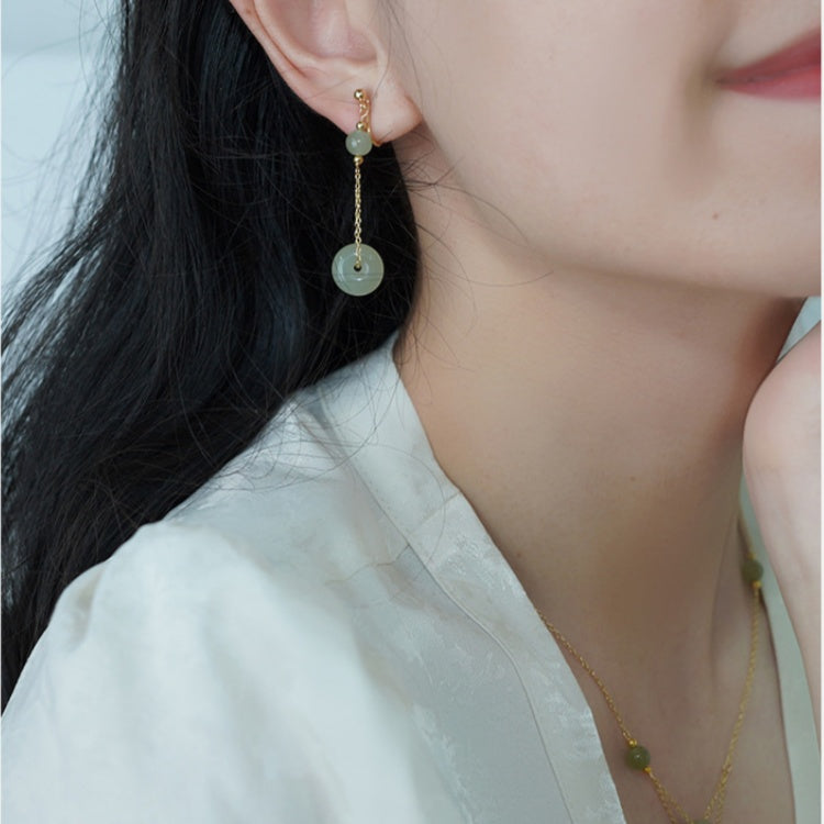 Nephrite Jade Peace Knot Drop Earrings-Timeless Serenity