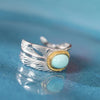 Natural Turquoise Feather Silver Ring