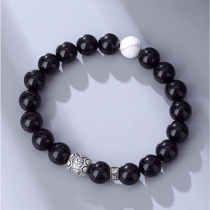 Six-Syllable Mantra 999 Fine Silver Obsidian Bracelet-Peaceful Blessing