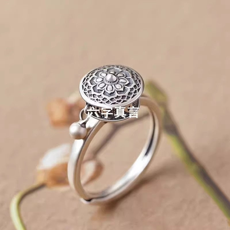 925 Silver Prayer Wheel Mantra Ring-Calm in Motion