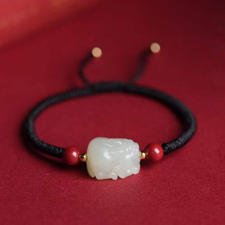 Hetian Jade Pixiu Hand-Woven String Couple Bracelet-Protection and Wealth