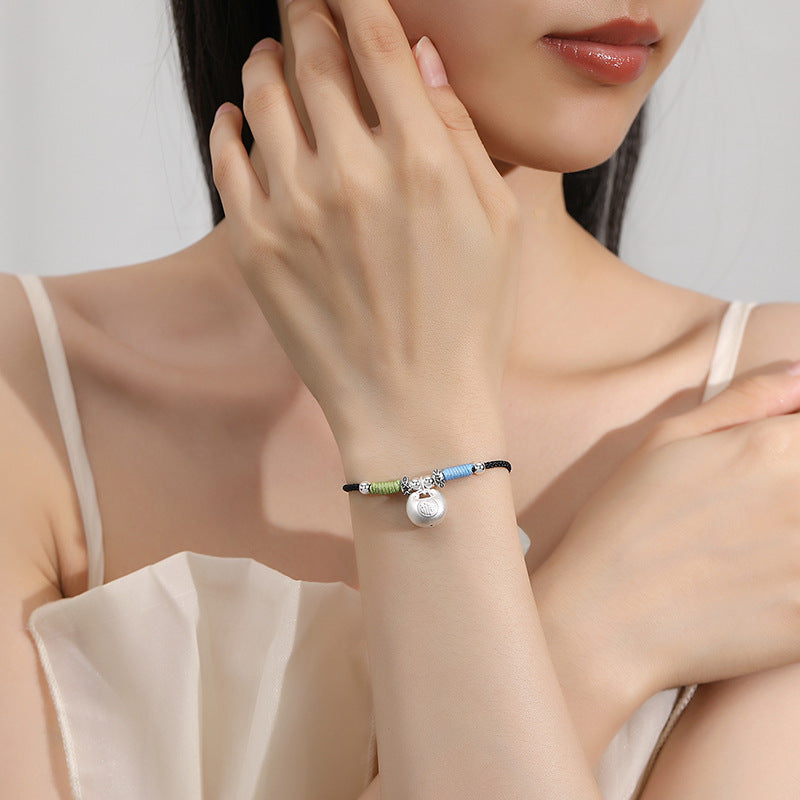 Silver Blessing Pouch String Bracelet – Peace, Happiness & Everyday Joy