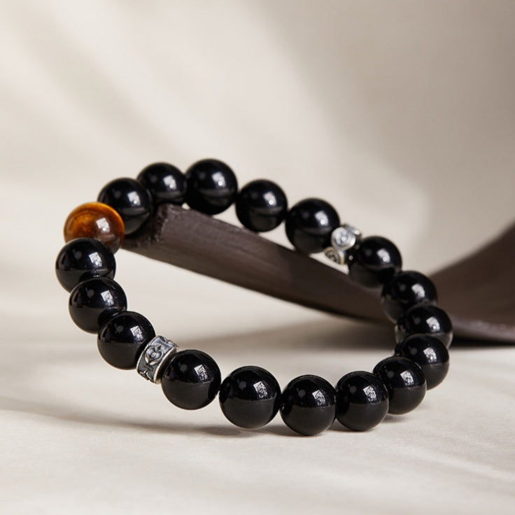 Calm Strength-Double Fish Obsidian and Tiger's Eye Bracelet