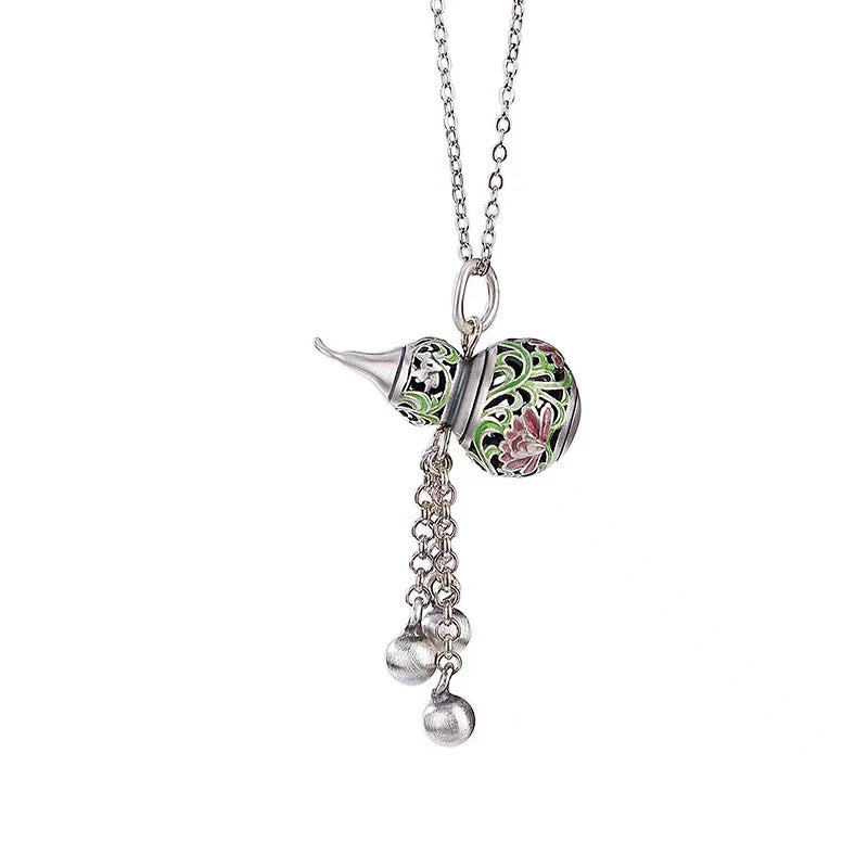 Hollow Calabash Bells Silver Necklace-Good Fortune and Prosperity
