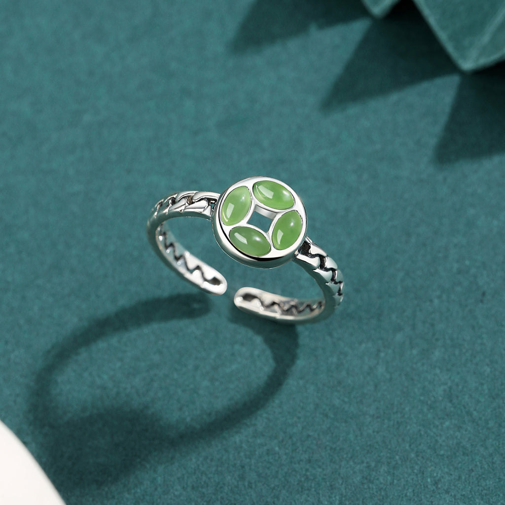 Quiet Joy-Coin Nephrite Jade Silver Ring