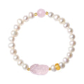 Rose Quartz Pixiu Bracelet with Pearls – 925 Silver Fortune & Peace Charm