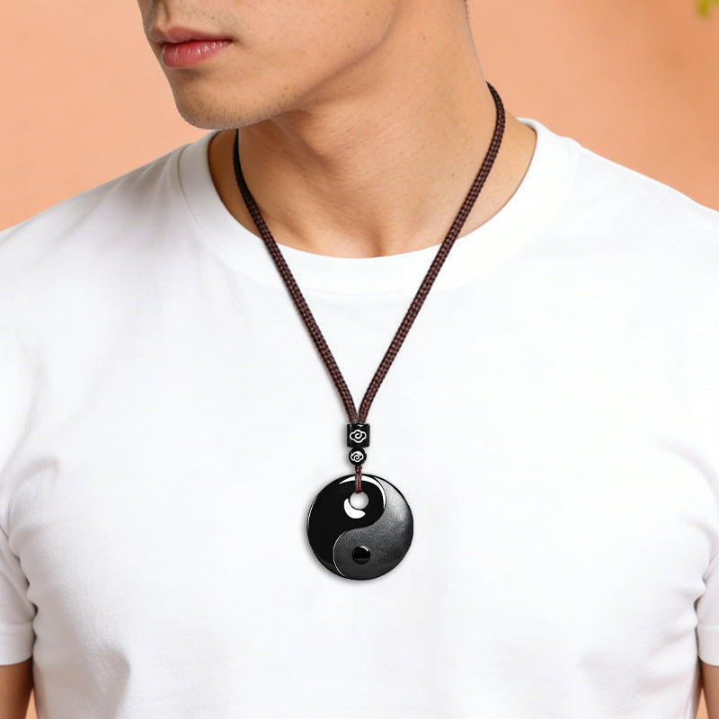 Natural Black Jade Yin Yang Tai Chi Pendant-Balance Protection