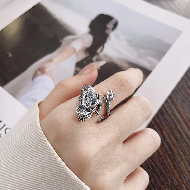 Year Of Dragon Adjustable Ring – 925 Sterling Silver, Lab-Created Crystal, Handmade Jewelry For Men & Women