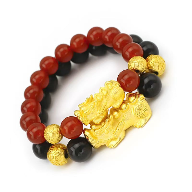 Golden Pixiu Obsidian Couple Bracelet -Attract Wealth