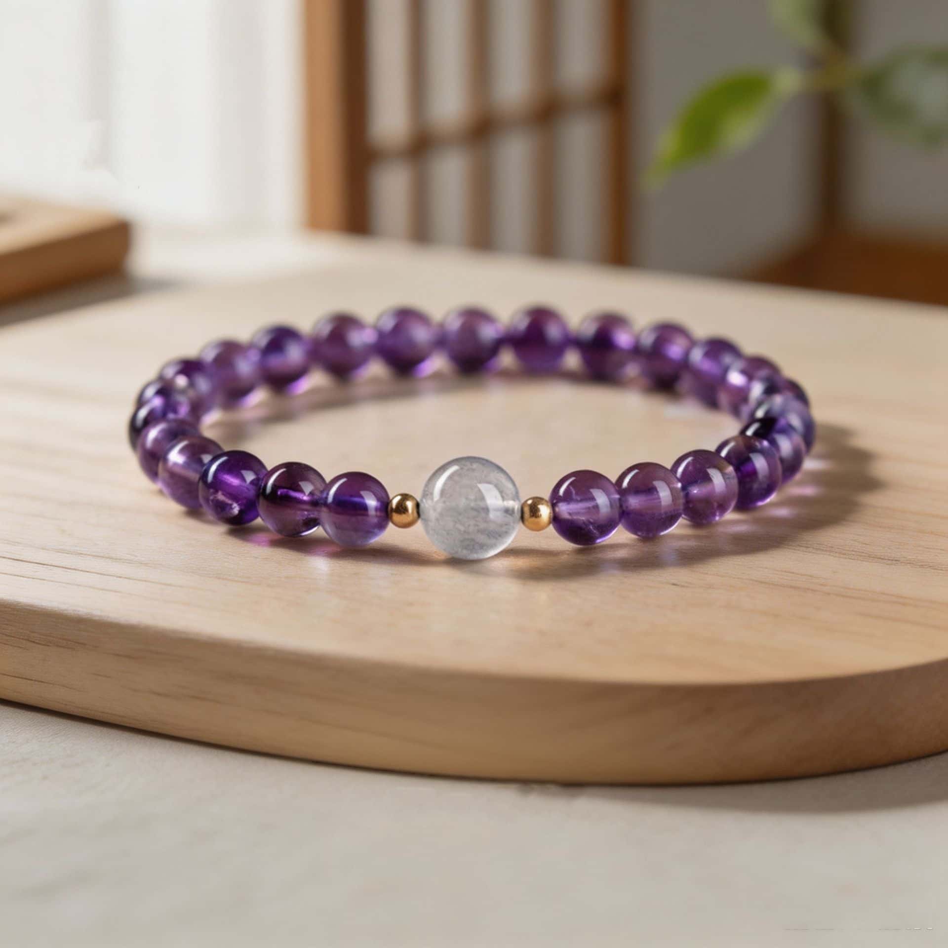 Gray Moonstone Amethyst Bracelet-Fortune in Flow
