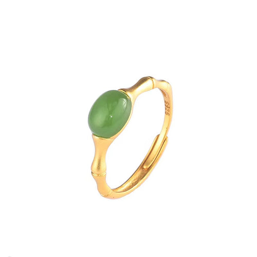 Bamboo Green Jade Ring-Prosperity Luck