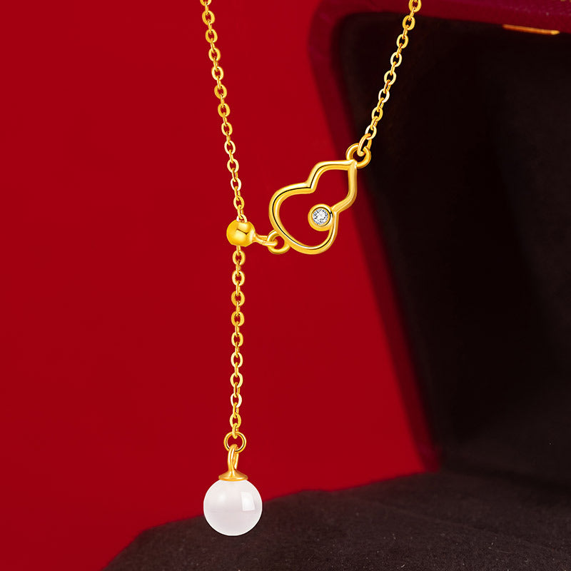Blessings & Prosperity-Gourd Chalcedony Tassel Necklace