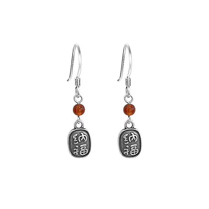 Fu Red Agate Silver Earrings-Lucky and Prosperity