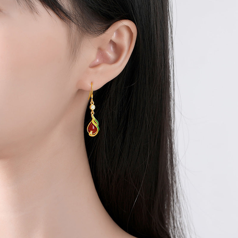 Phoenix Red Agate Teardrop Earrings-A Fresh Beginning