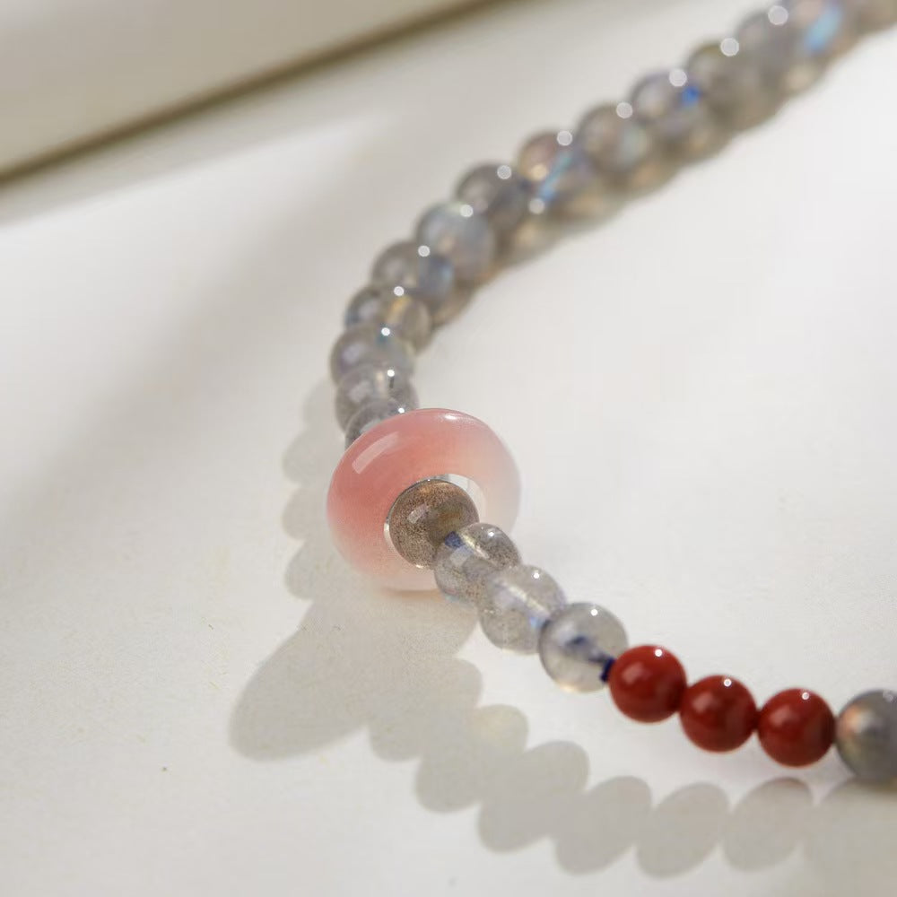 Strawberry Quartz Pixiu Moonstone Bracelet-Attract Luck