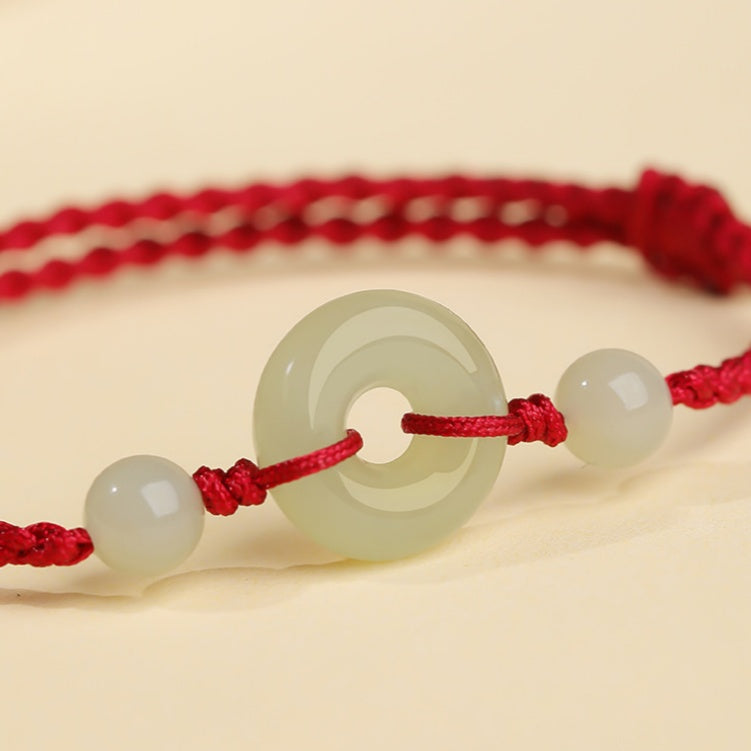 Hetian Jade Peace Buckle String Bracelet