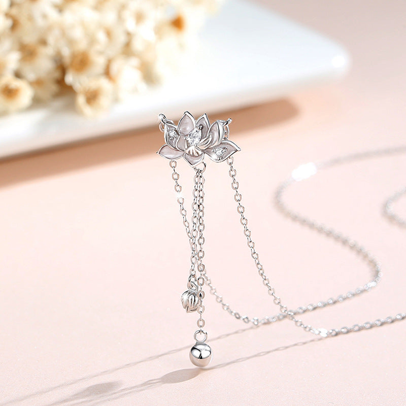 Lotus Tassel Sterling Silver Necklace-Grace & Resilience