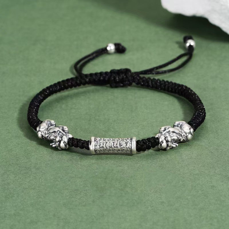 999 Silver Double Pixiu Six True Words Bracelet -Attract Luck