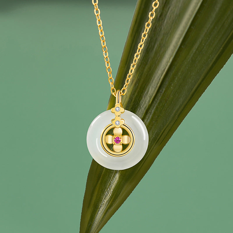 Clover Peace Disc Chalcedony Necklace-Blessings for Mom
