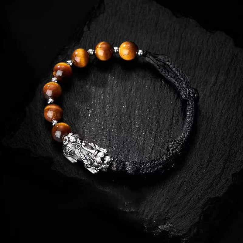 Silver Pixiu Yellow Tiger Eye Stone Bracelet -Attract Wealth