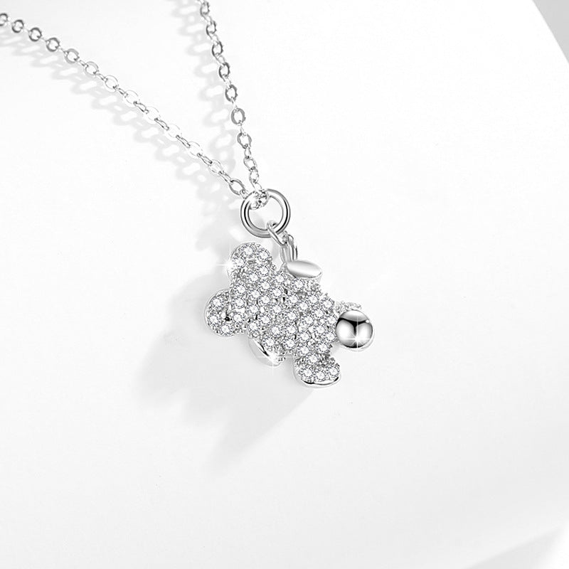 A Little Hug-Bear Cubic Zirconia Sterling Silver Necklace