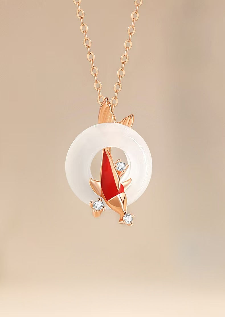 Fortune Koi White Chalcedony & Agate Pendant Necklace