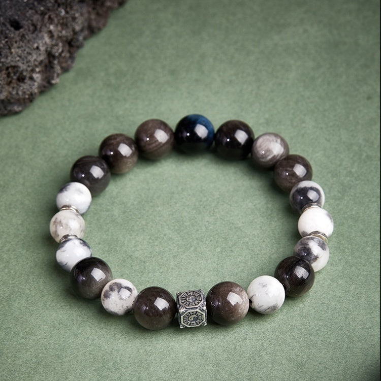 Inner Strength-Silver Sheen Obsidian Blue Tiger's Eye Beaded Bracelet