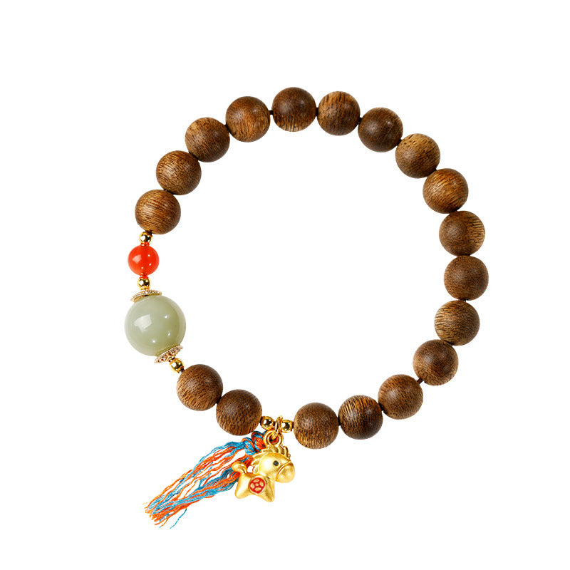 Gold-Tone Lucky Horse Agarwood Bracelet-Steady Progress