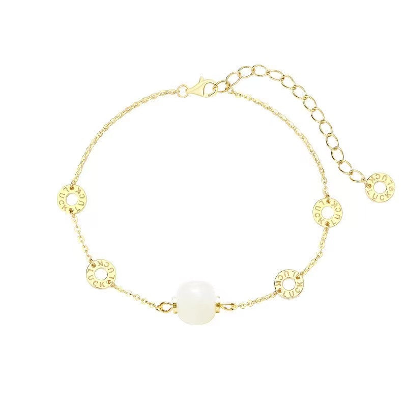 Hetian Jade Beads Silver Bracelet-Inner Peace