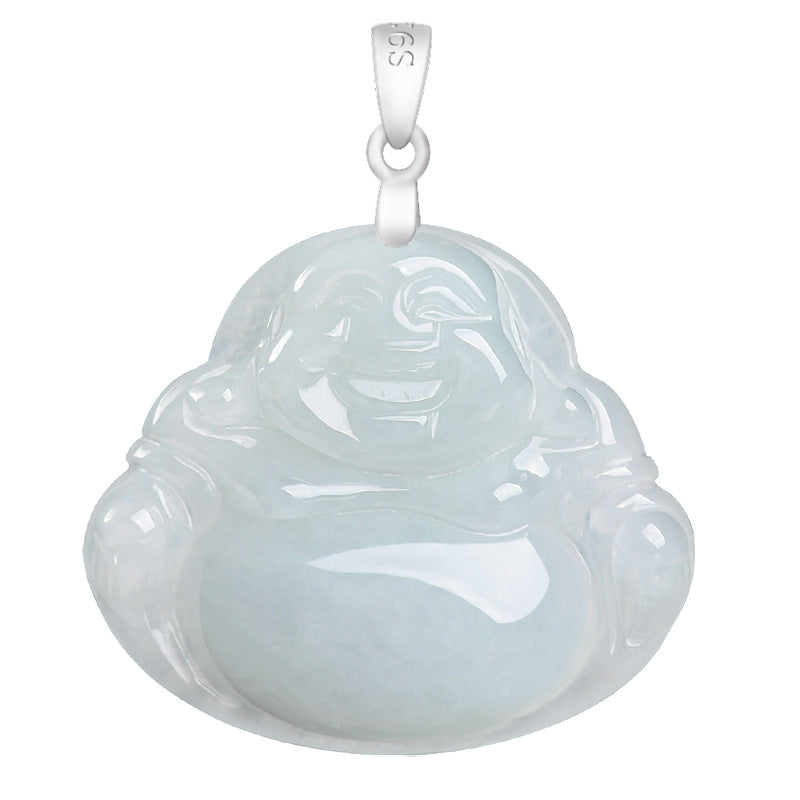 Joyful Serenity White Jade Laughing Buddha Pendant