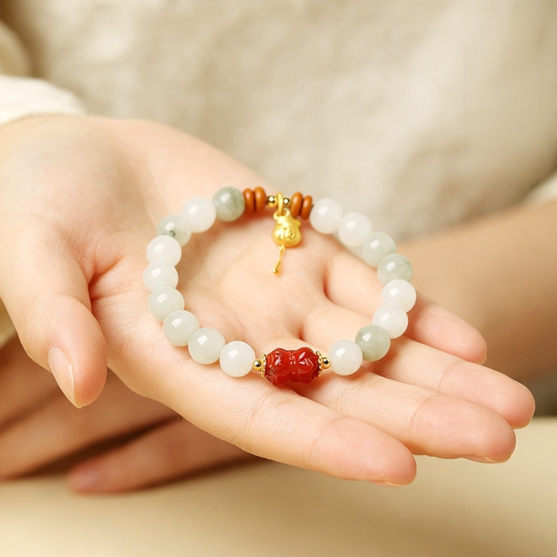 A Quiet Blessing-Cinnabar Twin Lotus Jade Bracelet