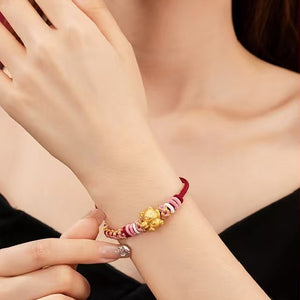 Wealth Cat Gold Ingot Red String Bracelet-Maneki neko