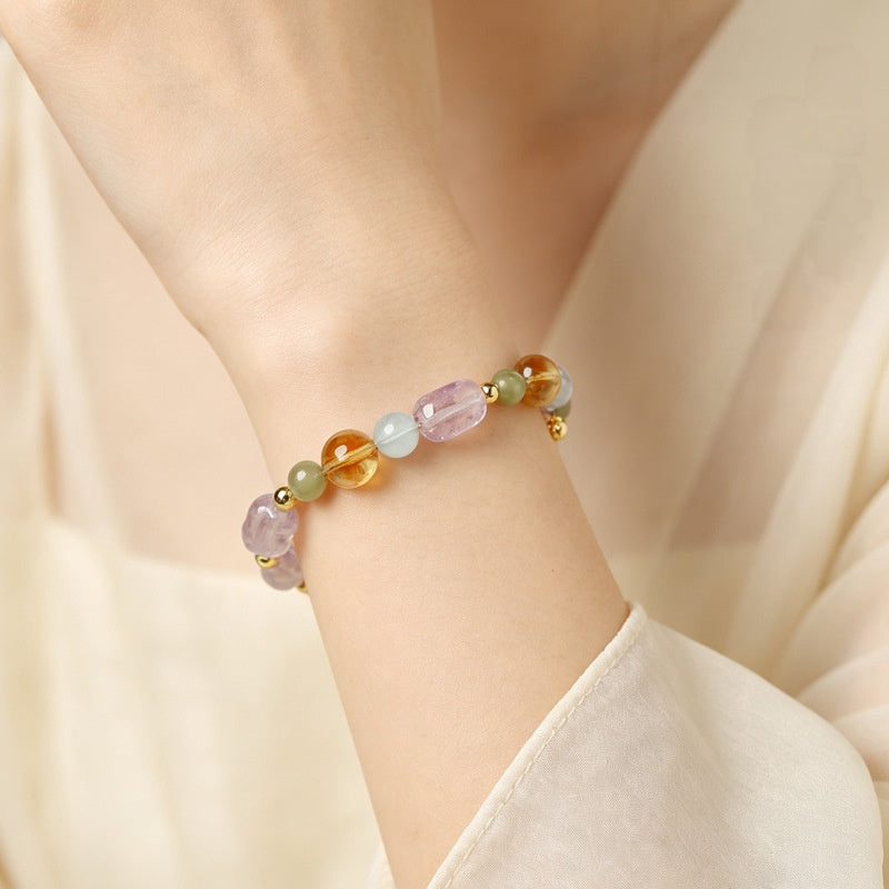 Citrine Amethyst Multi-Gemstone Bracelet-Balanced Light