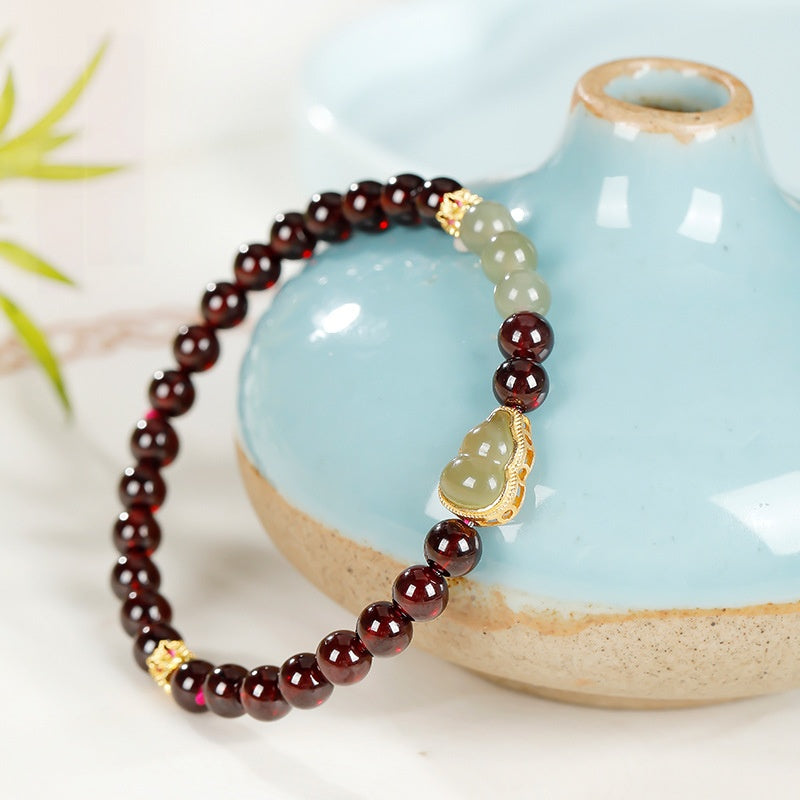 Jadeite Gourd Garnet Bracelet-Fortune in Motion