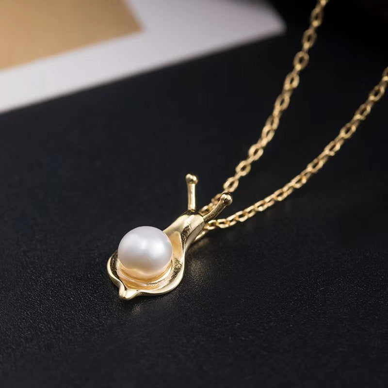 Lucky Snail Pearl Silver Necklace-Patience and Protection